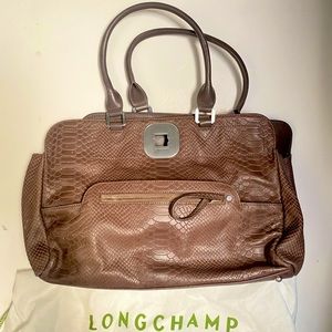 Longchamp Handbag Chocolate Brown Crocodile Tote Shoulder Bag Medium Large